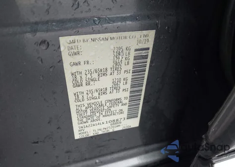 2020 Nissan Murano S Intelligent Awd z USA, uszkodzony, nr VIN 5N1AZ2AS4LN108873